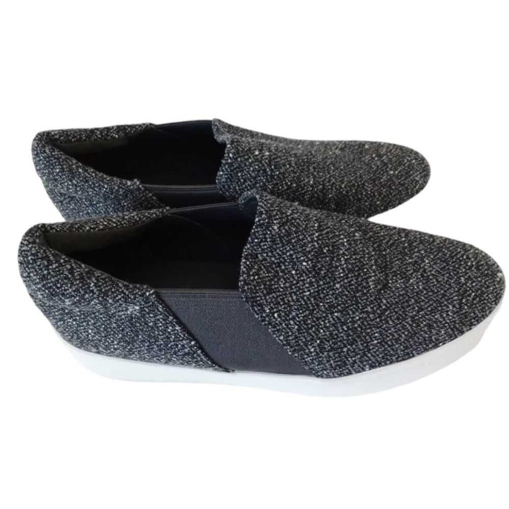 $225 Vince Warren Platform Sneakers 8 Gray Tweed Round Toe Notched Vamp Slip On - Picture 9 of 15